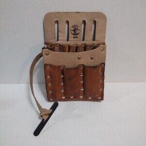 Klein Tools 5190 Brown Leather Multi-Pocket Slot Tool Pouch Electrician Lineman